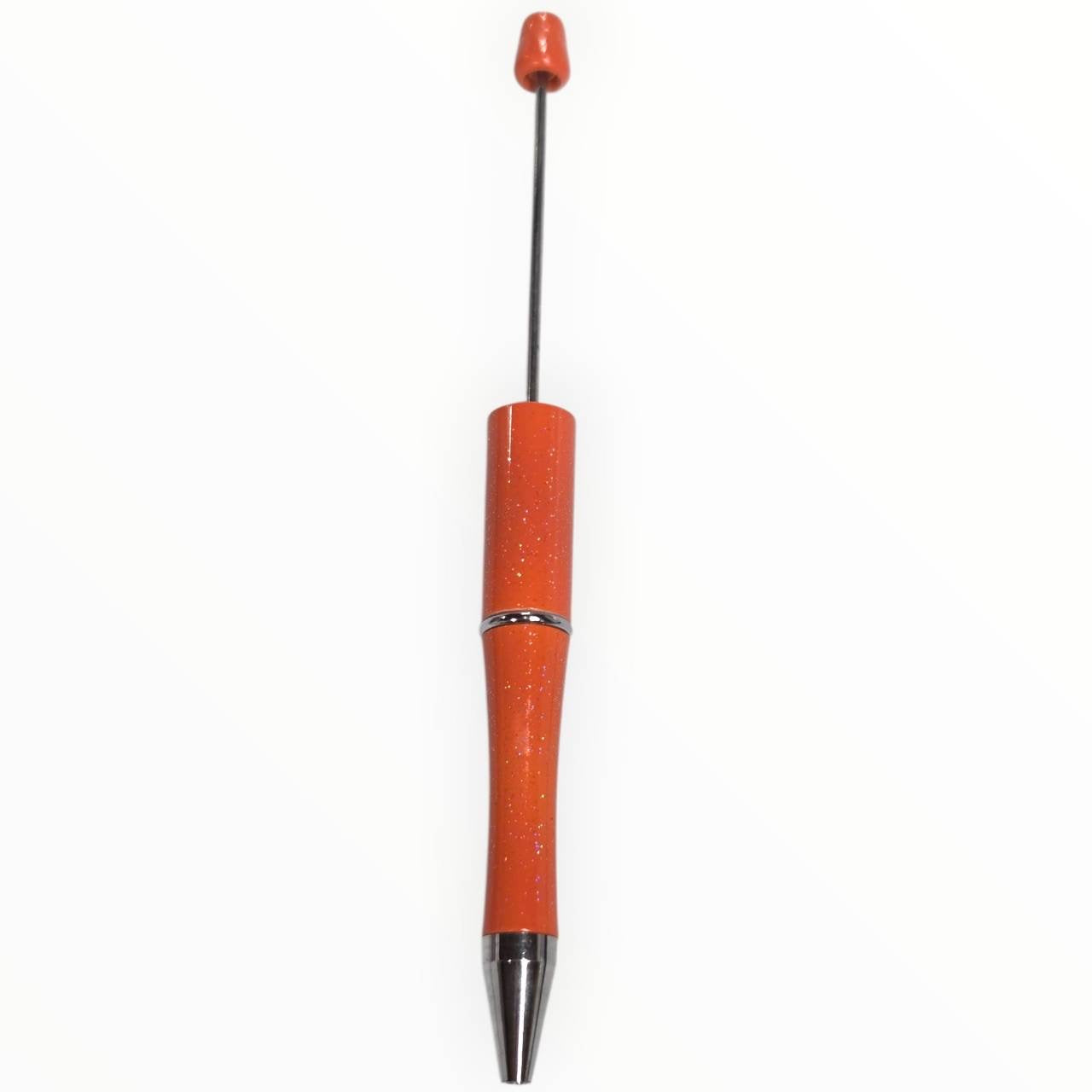 Coral glitter beadable pen with gunmetal hardware for DIY beaded pen projects