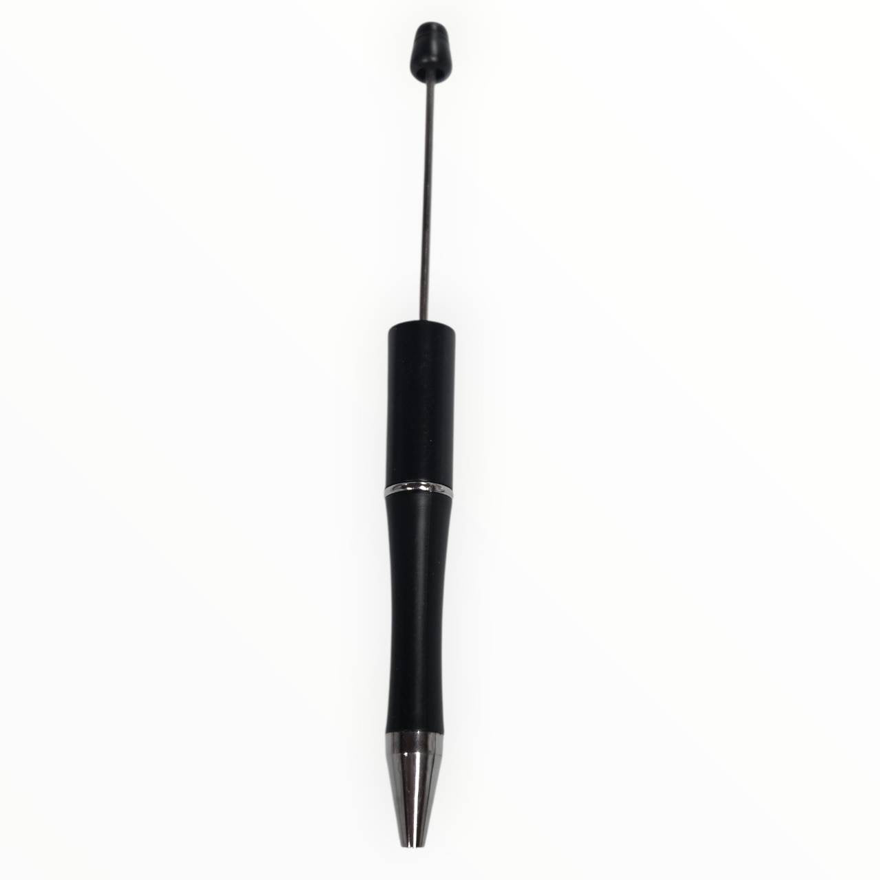 Black beadable pen with satin finish and gunmetal hardware for DIY beaded pen projects.