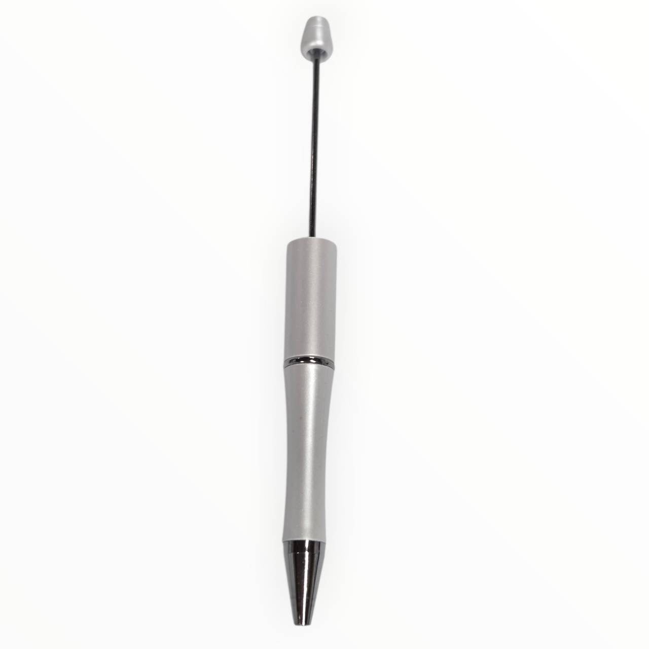 White beadable pen with satin finish and gunmetal hardware for DIY beaded pen projects.