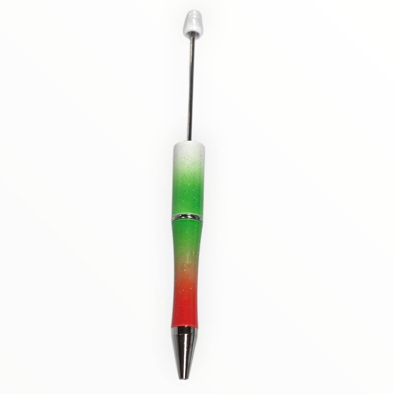 Holly Glow beadable pen with a white, green, and red glitter ombré finish and gunmetal hardware for holiday DIY pen projects.