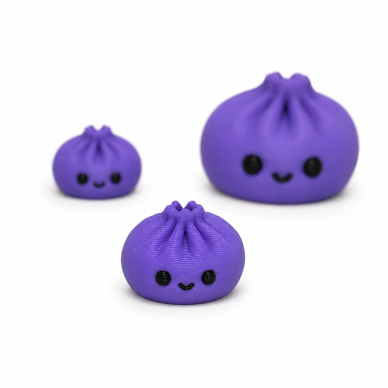 Purple Dimpling Pen Palz 3D printed bead featuring a smiling kawaii face in an approximately 20mm size.