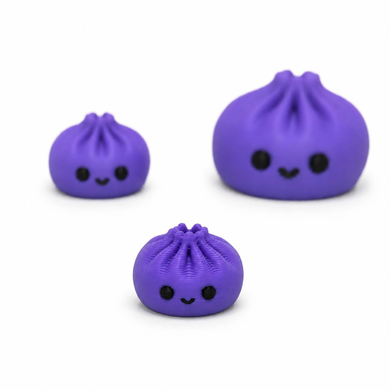 Purple Bitty Dimpling Pen Palz 3D printed bead featuring a smiling kawaii face in an approximately 15mm size.