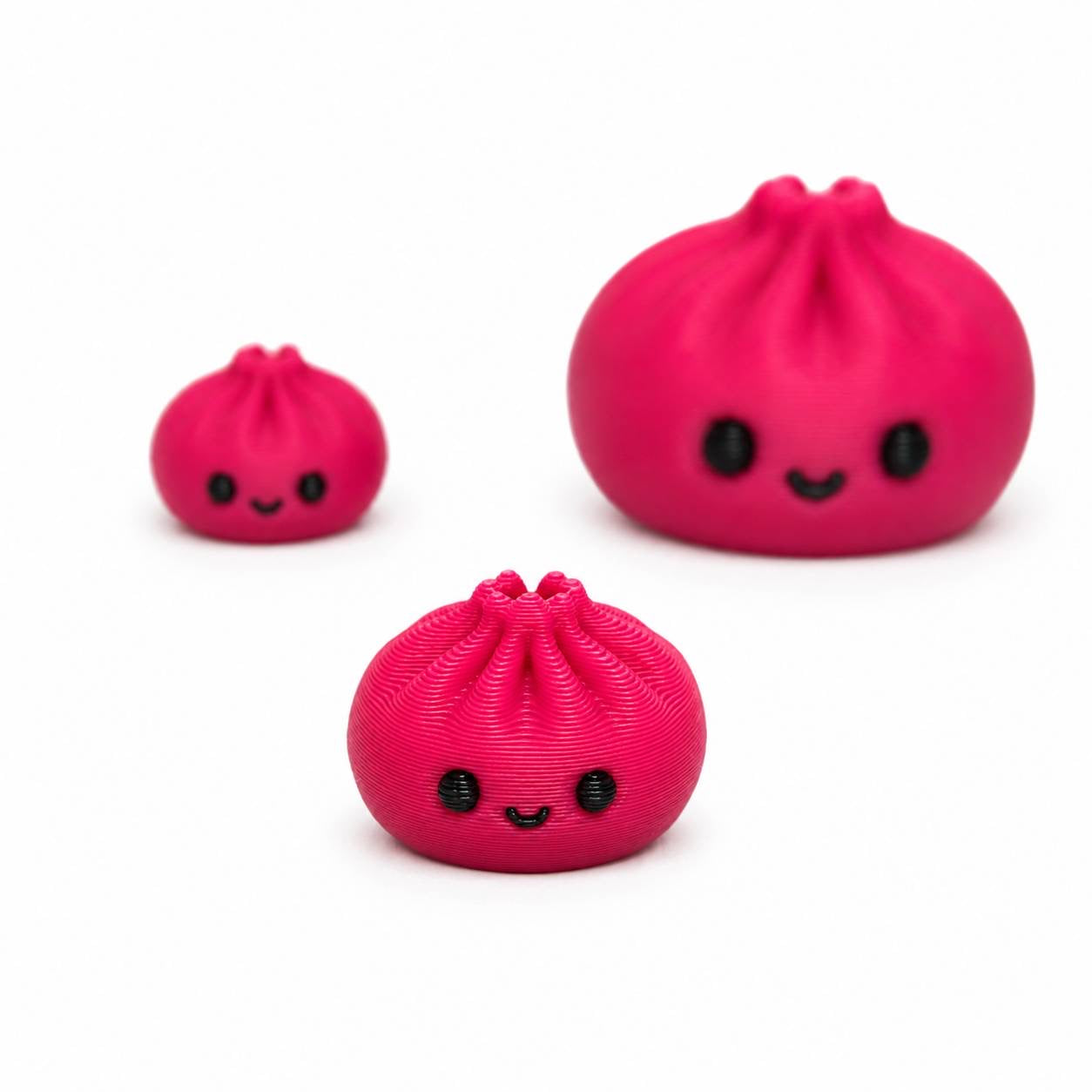 Pink Dimpling Pen Palz 3D printed bead featuring a smiling kawaii face in an approximately 20mm size.
