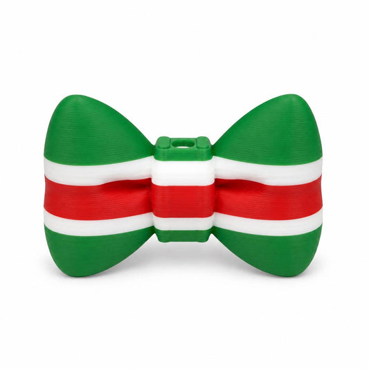 Merry Stripe red green and white Christmas bow 3D printed bead