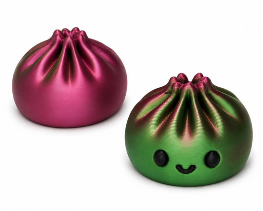 Sugar Plum pink and green multicolor 3D printed Dumpling Pen Pal bead by Bailey’s Beads