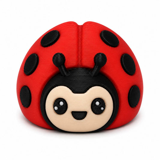 Lovebug red and black kawaii ladybug 3D printed bead with cute face