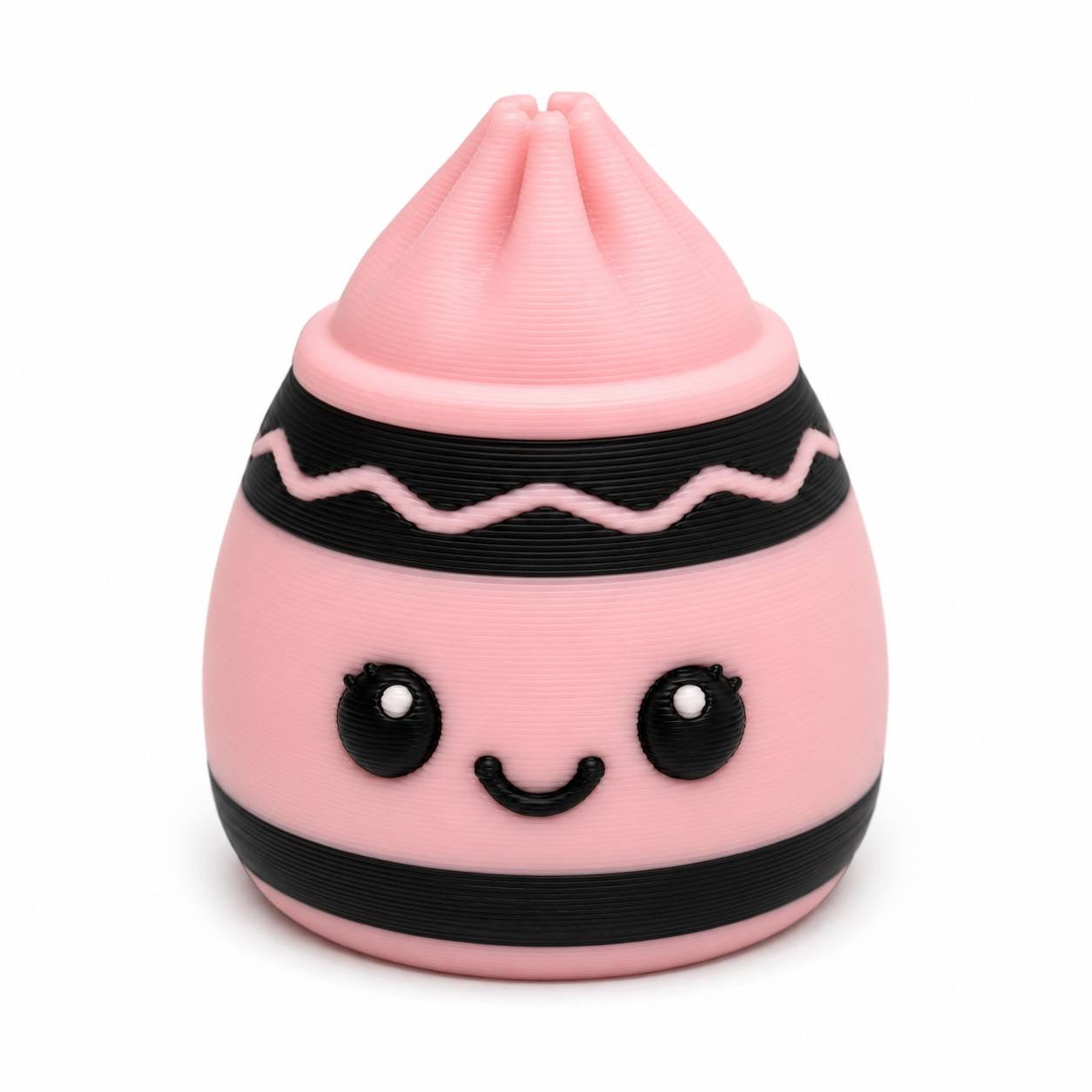 Doodlebug pink and black crayon 3D printed bead with cute kawaii face