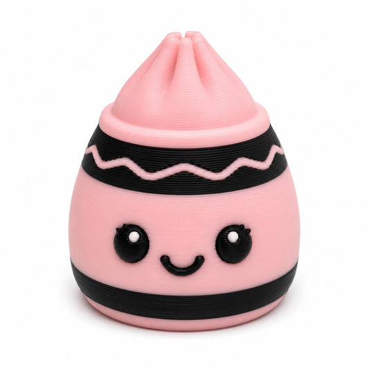 Doodlebug pink and black crayon 3D printed bead with cute kawaii face