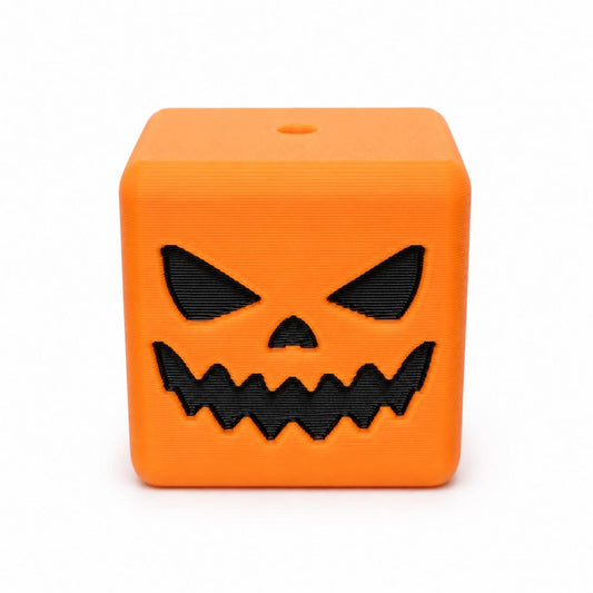Pumpkin Rage orange cube 3D printed Halloween bead with black jack-o-lantern face