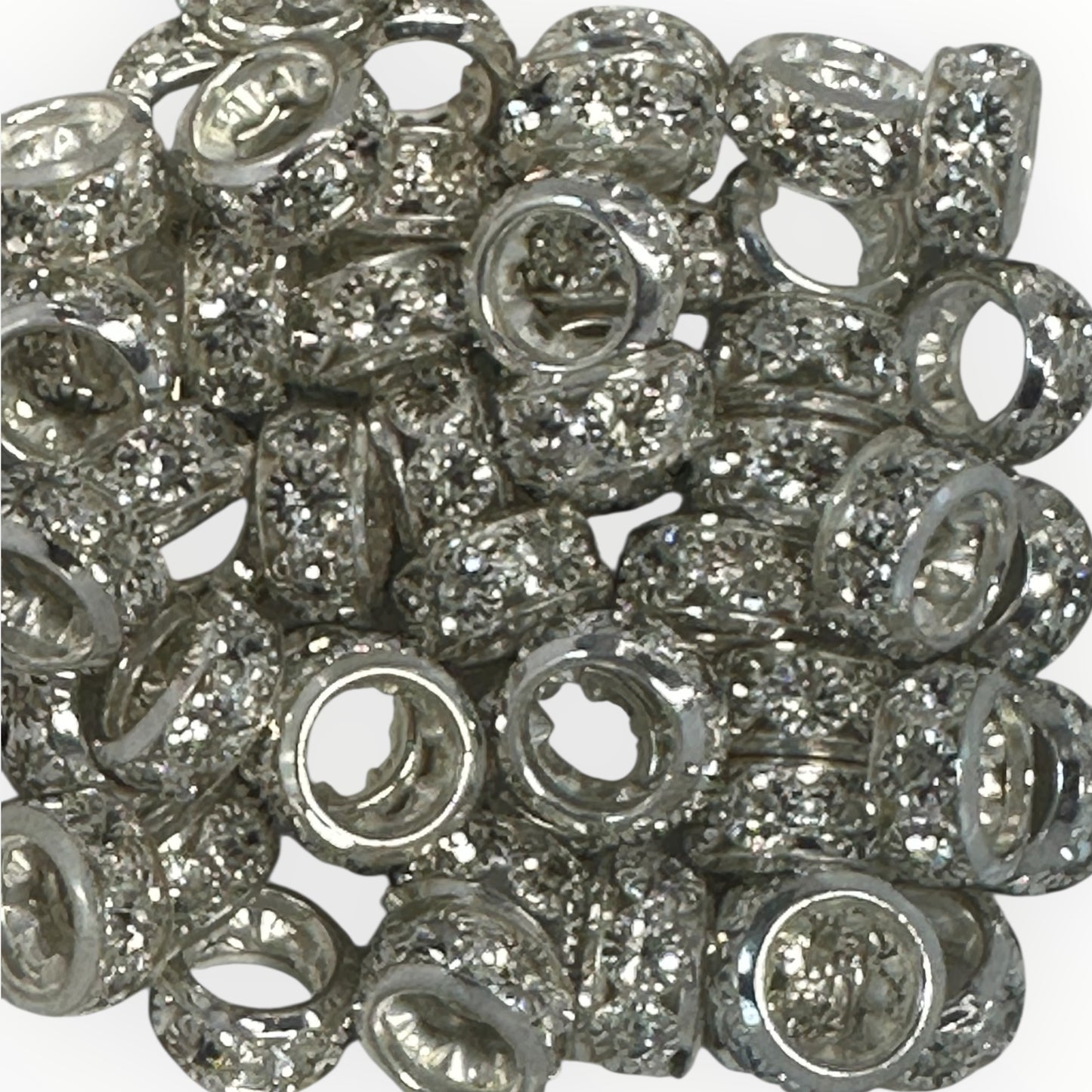 Silver 12mm Large Hole (Rhinestone Spacers)