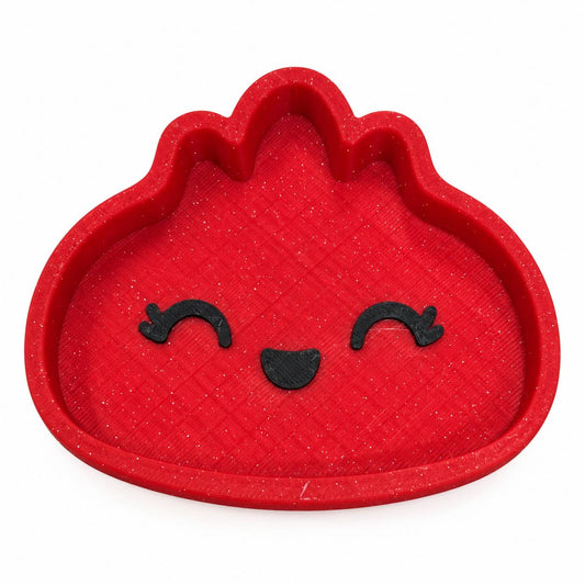 Red mini Dumpling shaped 3D printed bead and trinket tray with black smiling face