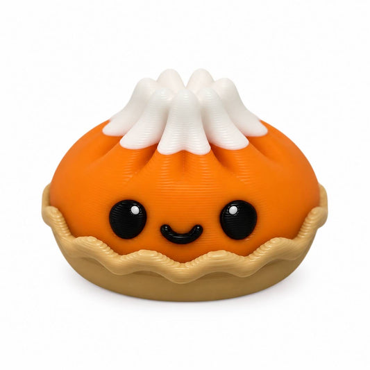 Cute pumpkin pie 3D printed bead with whipped topping and kawaii face