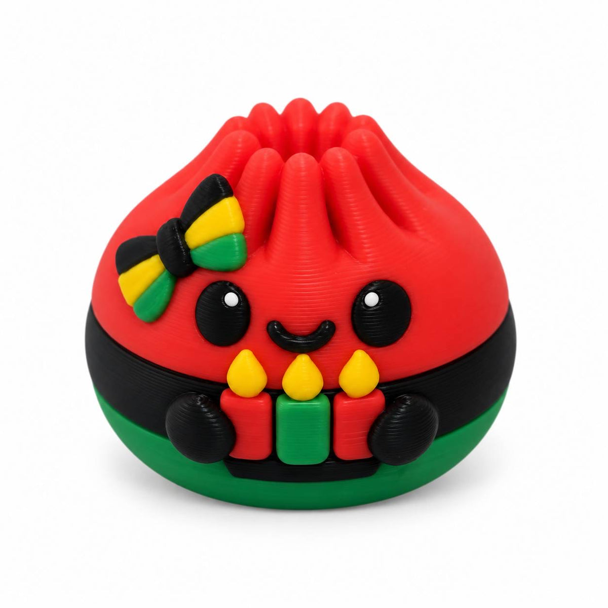 Kwanzaa Celebration Dumpling 3D printed bead in red black and green with candle details