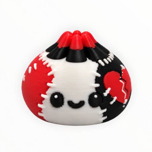 Stitched With Love red black and white patchwork 3D printed Dumpling bead with heart detail