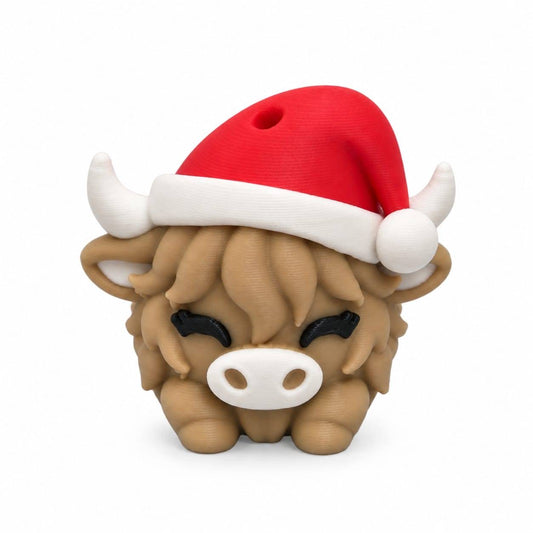Holly Christmas Highland cow with Santa hat 3D printed bead
