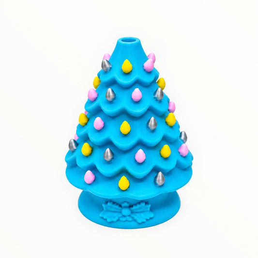 Frosted Confetti blue Christmas tree 3D printed bead with pink yellow and silver lights