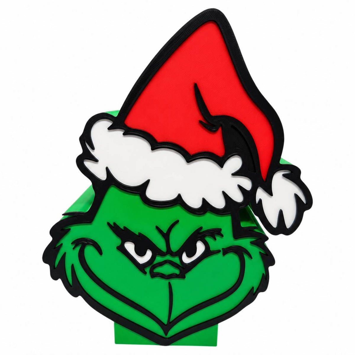 3D printed Christmas hand soap holder featuring a mischievous green face with black details and a red Santa hat with white trim, designed to hold a standard Bath & Body Works hand soap bottle.