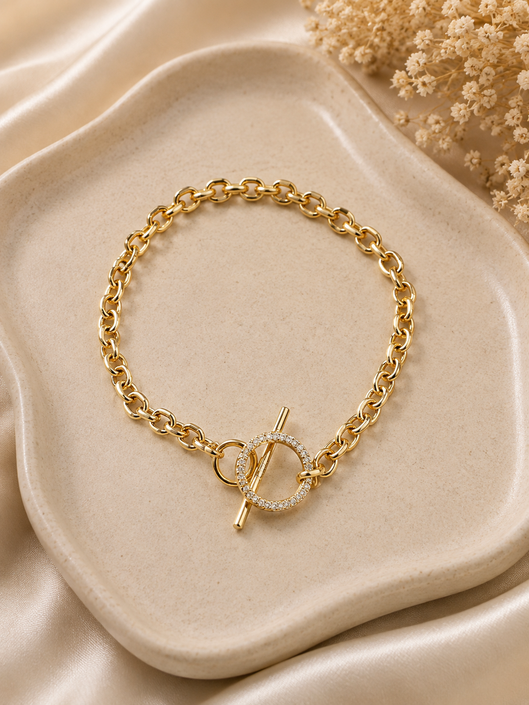 Gold Crystal Toggle Chain Bracelet