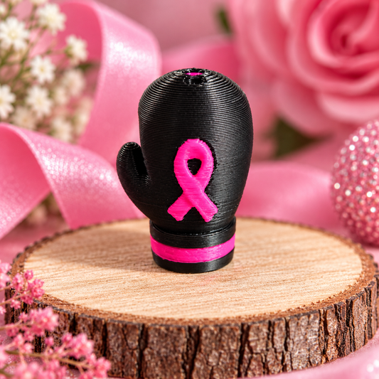 Courage in Pink black boxing glove 3D printed bead with bright pink awareness ribbon