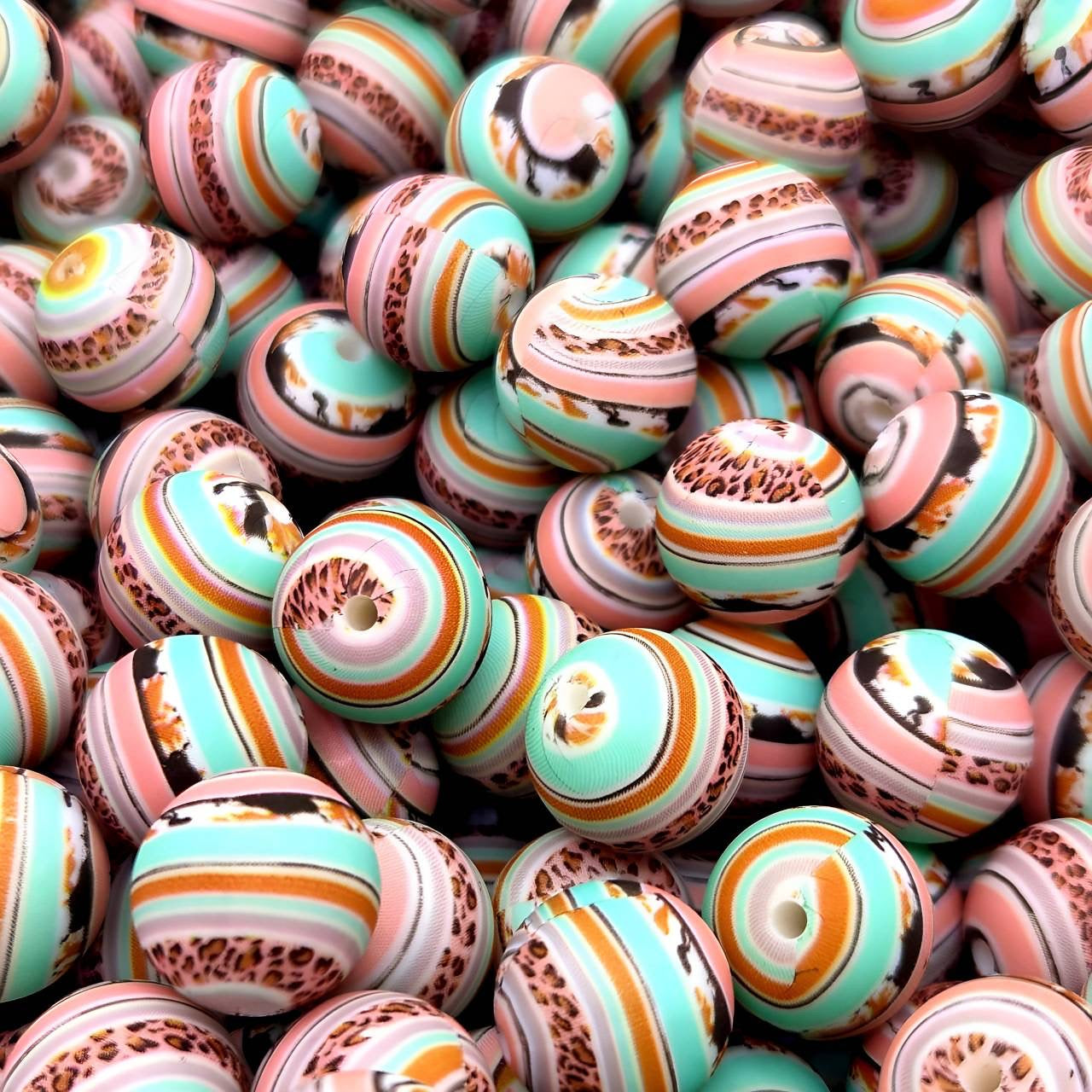 Retro Rodeo 15mm Printed Silicone Beads