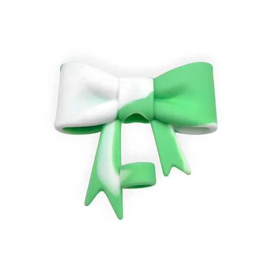 Two Toned Green Big Bow Silicone Straw Topper