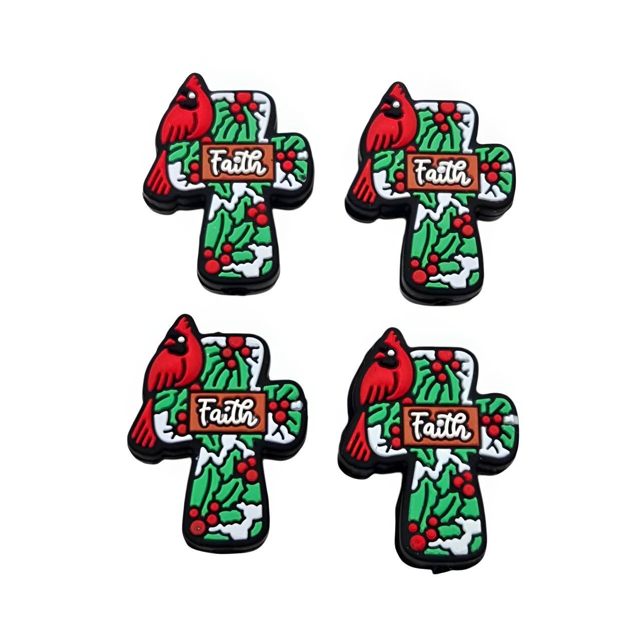 Faithful Cardinal Cross Silicone Focal Beads