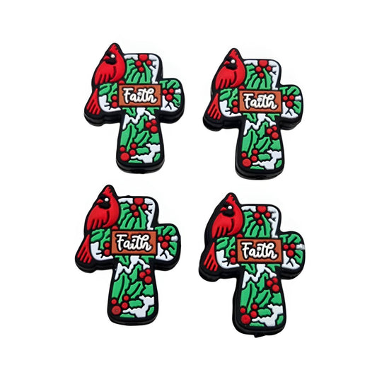 Faithful Cardinal Cross Silicone Focal Beads