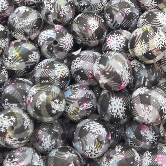 Winter Night 15mm Printed Silicone Beads