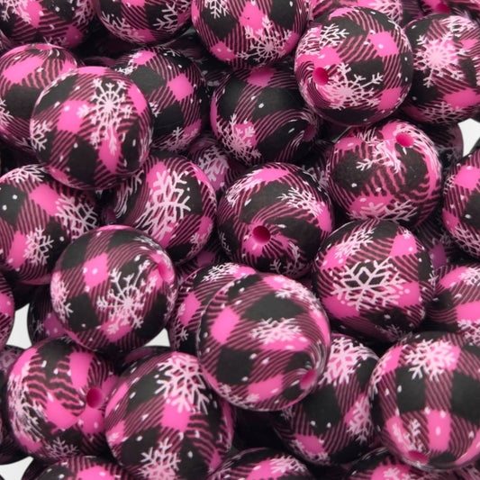 Pink Frost Flannel 15mm Printed Silicone Beads