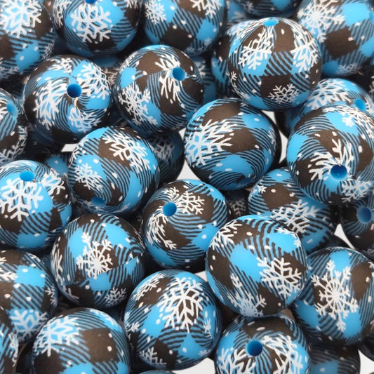 Winter Blue Buffalo 15mm Printed Silicone Beads