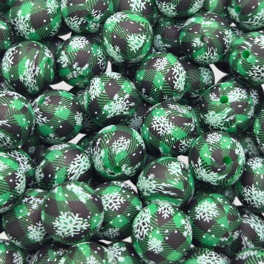 Winter Pine 15mm Printed Silicone Beads