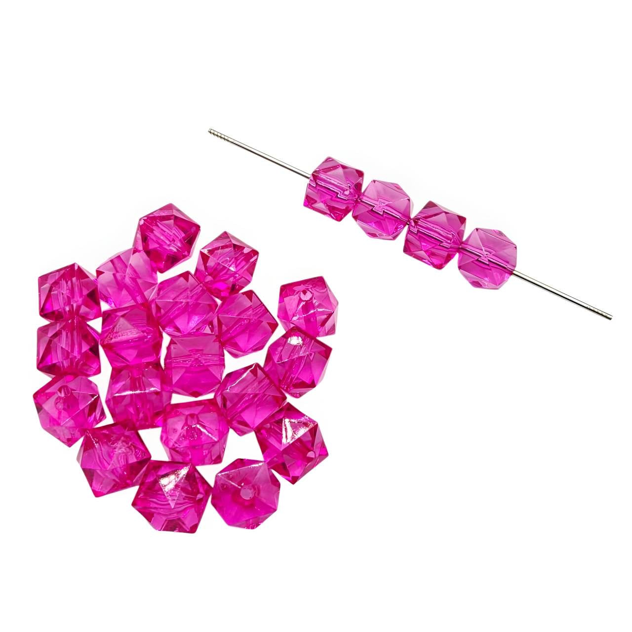 16mm Dark Pink Acrylic Ice Cube Beads