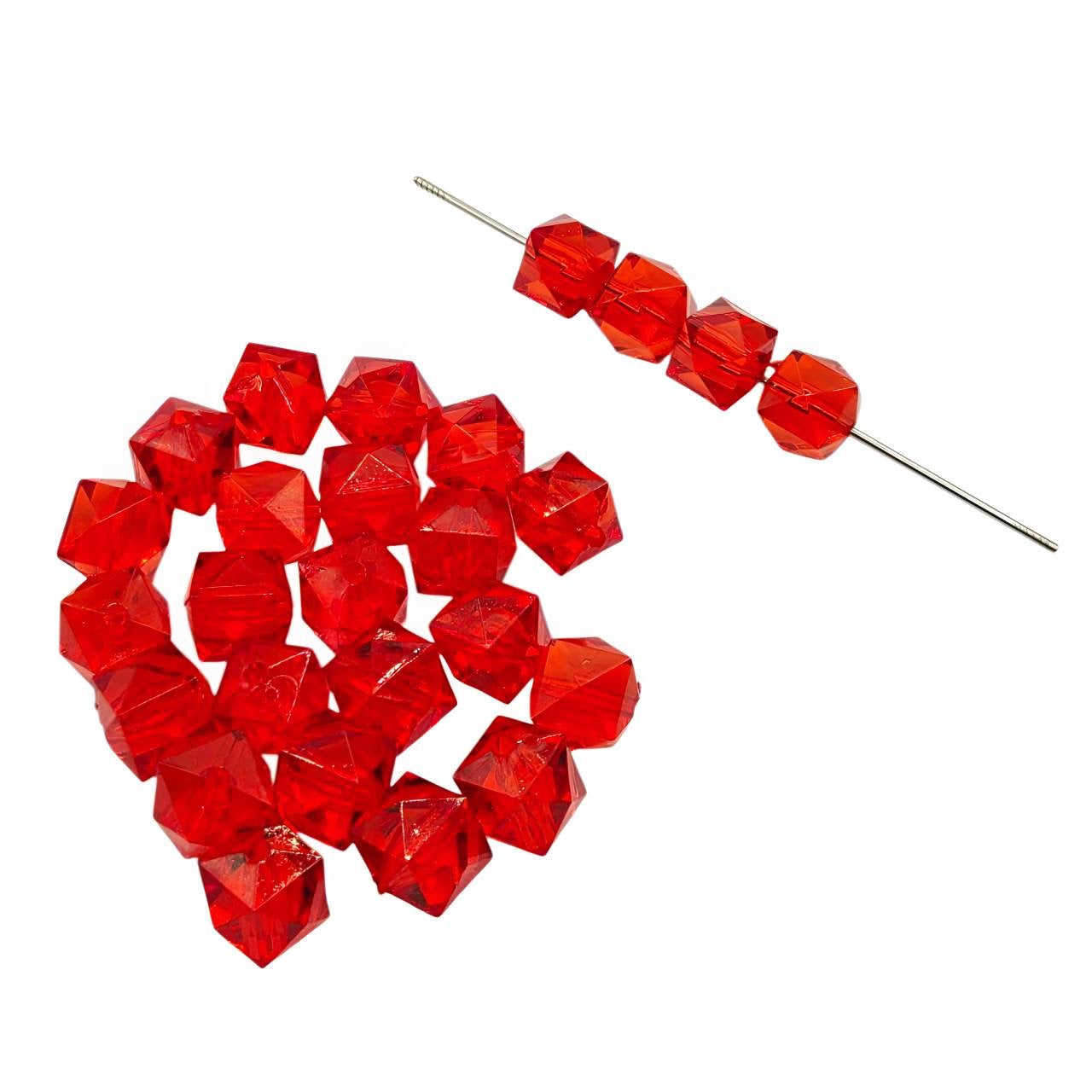 16mm Red Acrylic Ice Cube Beads