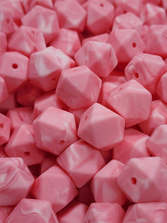 23. Marble Pink Hexagon Silicone Beads