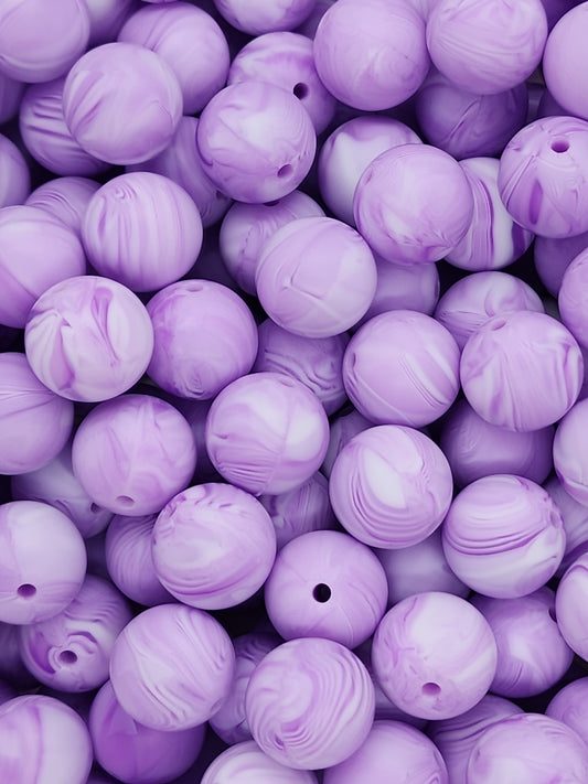 Lavender Swirl 15mm Silicone Beads