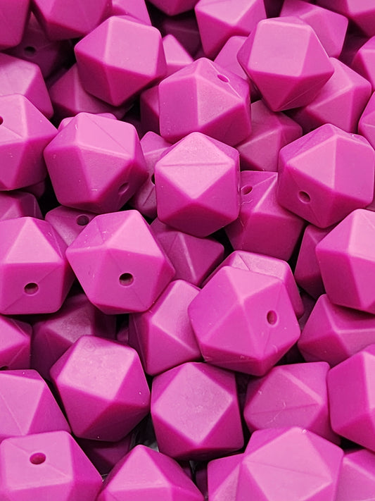 2. Magenta Hexagon Silicone Beads