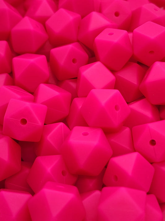 24. Hot Pink Hexagon Silicone Beads